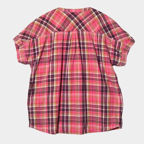 Soft Surroundings Plaid Cotton Gauze Blouse Short Sleeve Pink M Spring Preppy - Picture 4 of 10